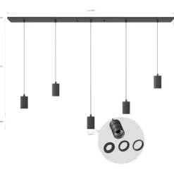Trendhopper Pendel Retro 5-delig Zwart^ Hanglampen