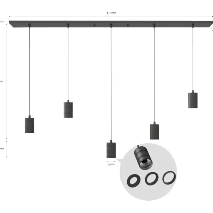 Trendhopper Pendel Retro 5-delig Zwart^ Hanglampen